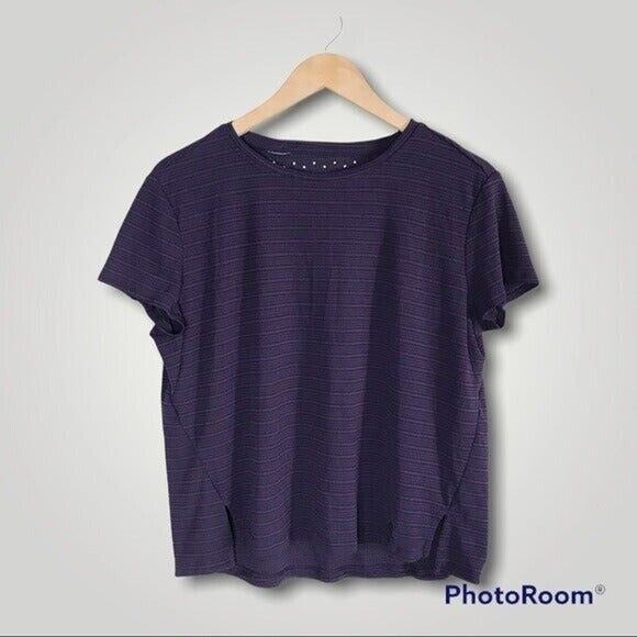 3/$20 Adidas Women's M/L Climachill Purple Striped Sheer Athletic Exercise Shirt - Picture 1 of 6